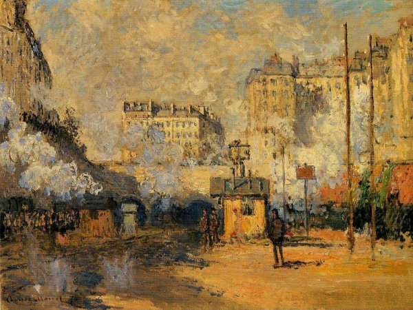 Monet Exterieur de la gare Saint Lazare effet de soleil